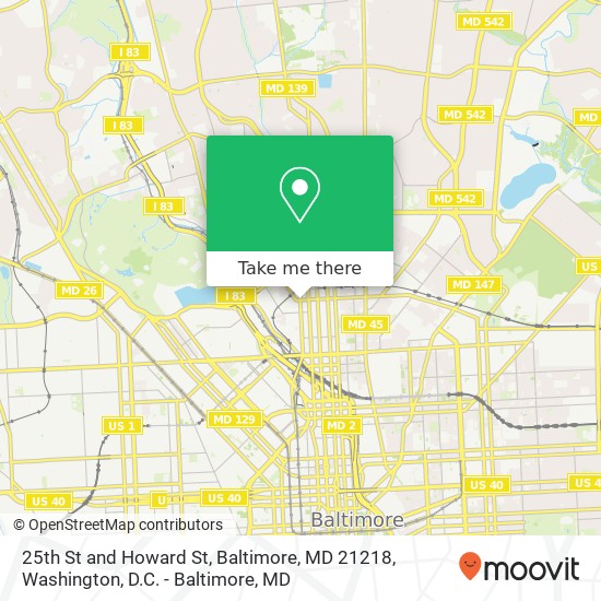 Mapa de 25th St and Howard St, Baltimore, MD 21218