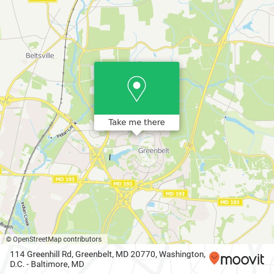 Mapa de 114 Greenhill Rd, Greenbelt, MD 20770