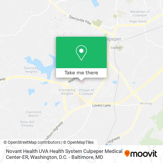 Mapa de Novant Health UVA Health System Culpeper Medical Center-ER