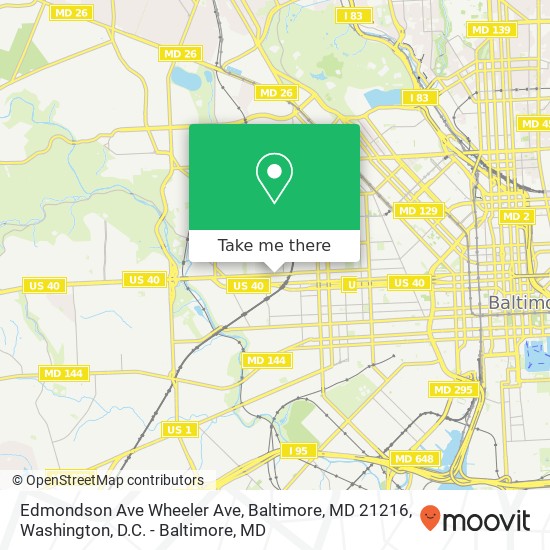 Mapa de Edmondson Ave Wheeler Ave, Baltimore, MD 21216