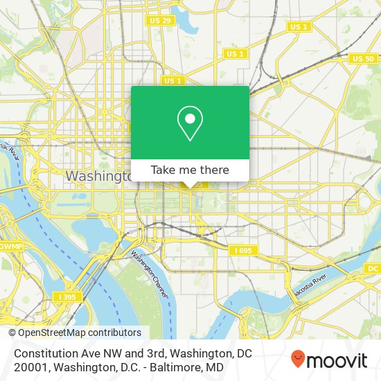 Constitution Ave NW and 3rd, Washington, DC 20001 map