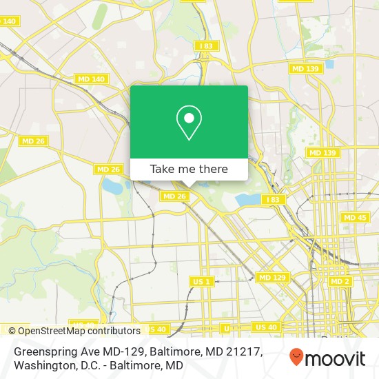 Greenspring Ave MD-129, Baltimore, MD 21217 map