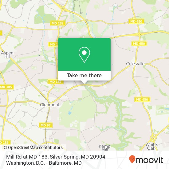 Mapa de Mill Rd at MD-183, Silver Spring, MD 20904