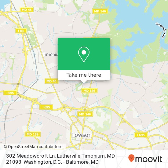 Mapa de 302 Meadowcroft Ln, Lutherville Timonium, MD 21093