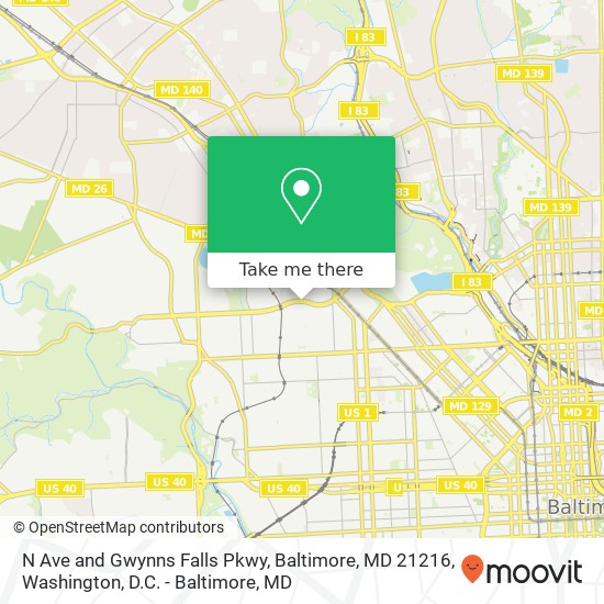 Mapa de N Ave and Gwynns Falls Pkwy, Baltimore, MD 21216