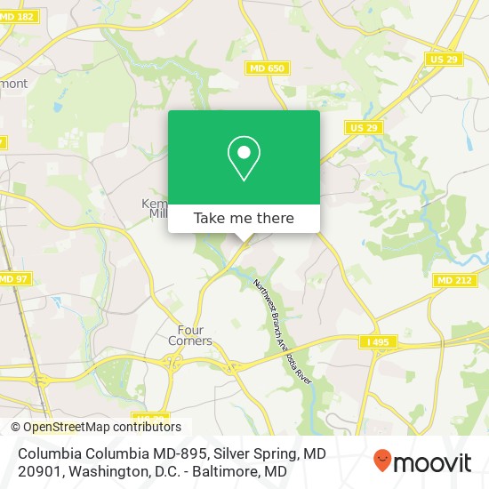 Mapa de Columbia Columbia MD-895, Silver Spring, MD 20901