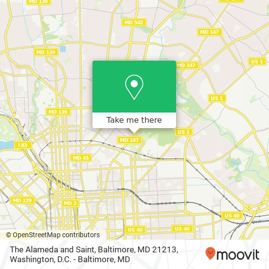 Mapa de The Alameda and Saint, Baltimore, MD 21213