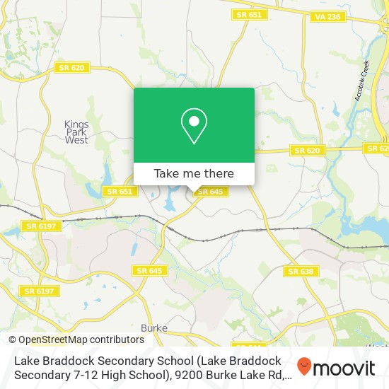 Lake Braddock Secondary School (Lake Braddock Secondary 7-12 High School), 9200 Burke Lake Rd map