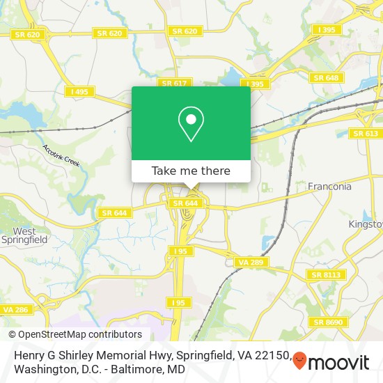 Mapa de Henry G Shirley Memorial Hwy, Springfield, VA 22150