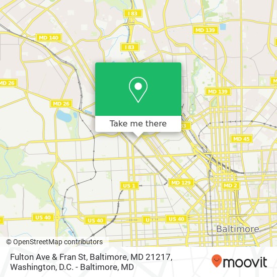 Mapa de Fulton Ave & Fran St, Baltimore, MD 21217