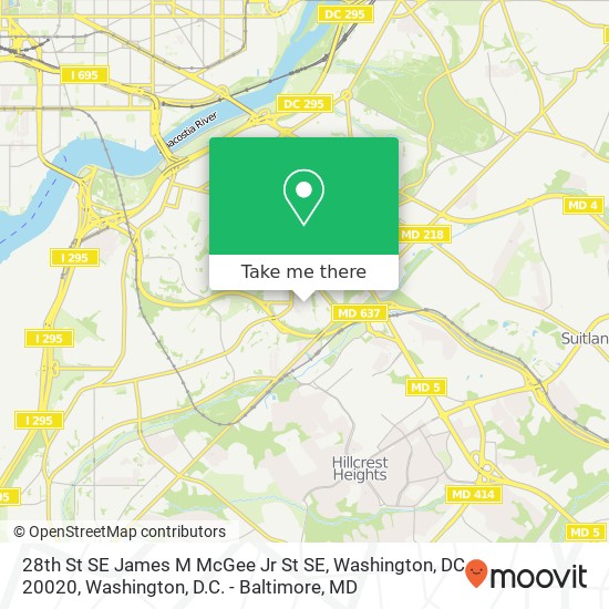Mapa de 28th St SE James M McGee Jr St SE, Washington, DC 20020