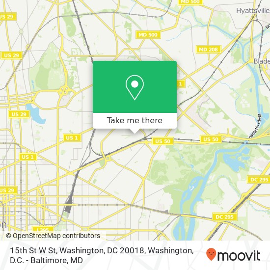 Mapa de 15th St W St, Washington, DC 20018
