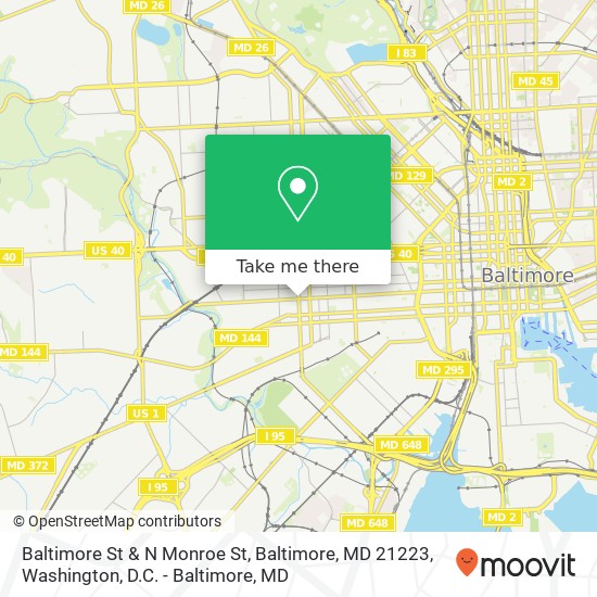 Mapa de Baltimore St & N Monroe St, Baltimore, MD 21223