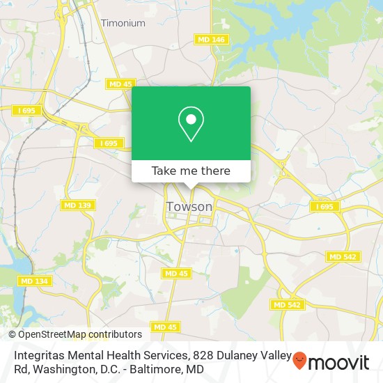 Mapa de Integritas Mental Health Services, 828 Dulaney Valley Rd