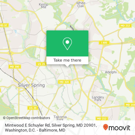 Mapa de Mintwood E Schuyler Rd, Silver Spring, MD 20901