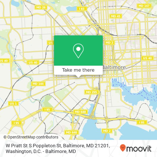 Mapa de W Pratt St S Poppleton St, Baltimore, MD 21201