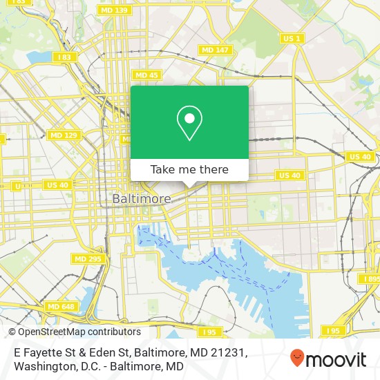 Mapa de E Fayette St & Eden St, Baltimore, MD 21231