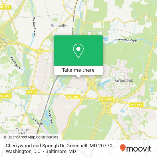 Mapa de Cherrywood and Springh Dr, Greenbelt, MD 20770