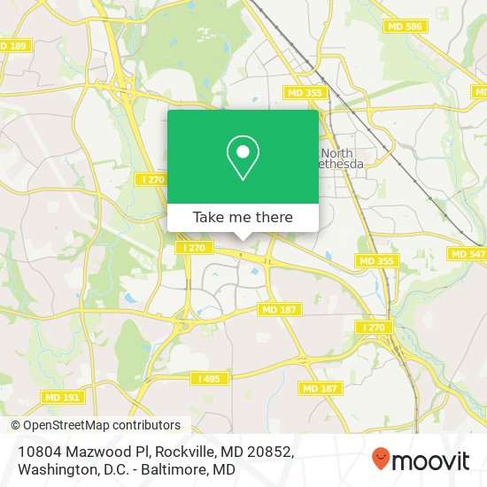 Mapa de 10804 Mazwood Pl, Rockville, MD 20852