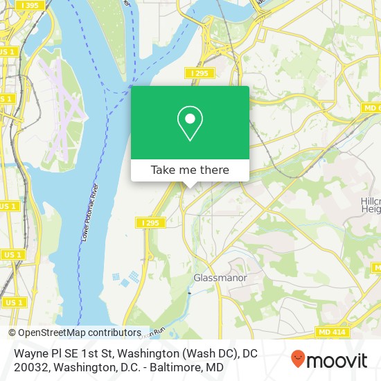 Mapa de Wayne Pl SE 1st St, Washington (Wash DC), DC 20032