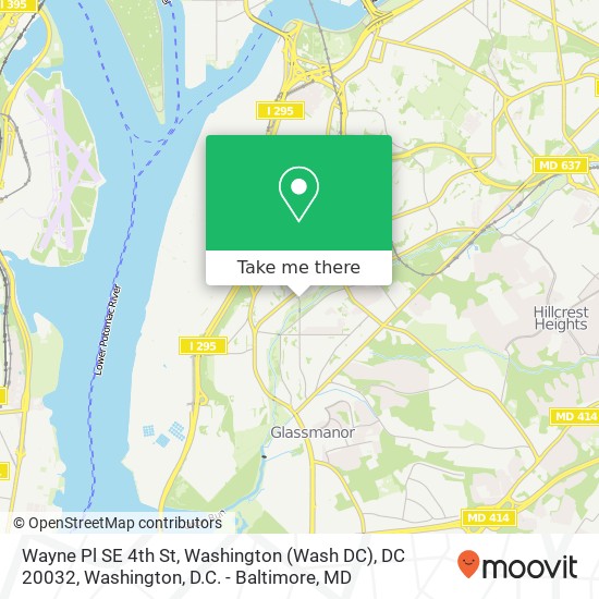 Mapa de Wayne Pl SE 4th St, Washington (Wash DC), DC 20032