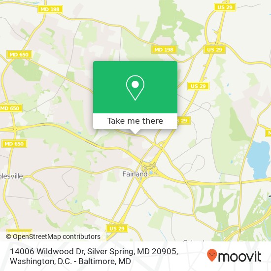 Mapa de 14006 Wildwood Dr, Silver Spring, MD 20905