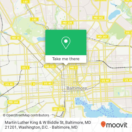 Martin Luther King & W Biddle St, Baltimore, MD 21201 map