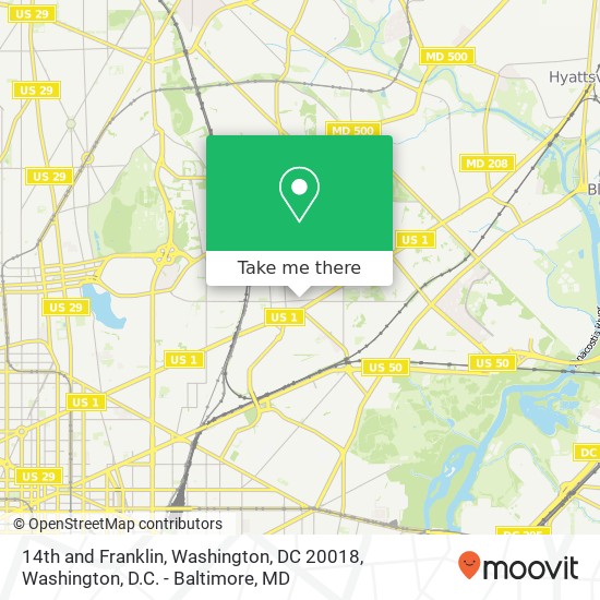 Mapa de 14th and Franklin, Washington, DC 20018