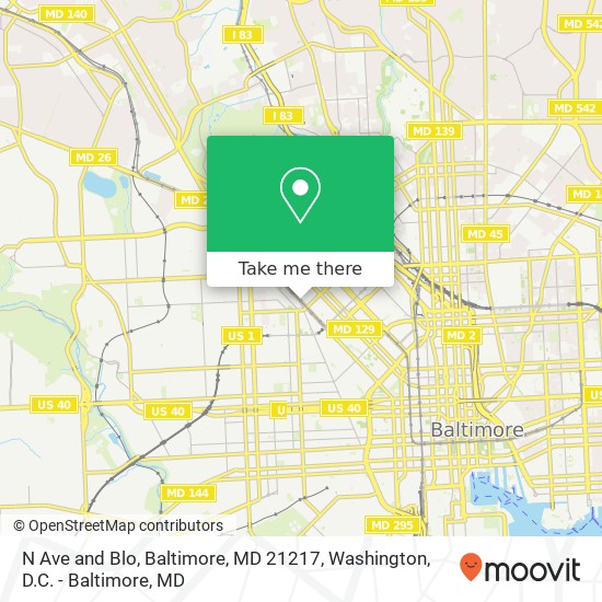 N Ave and Blo, Baltimore, MD 21217 map