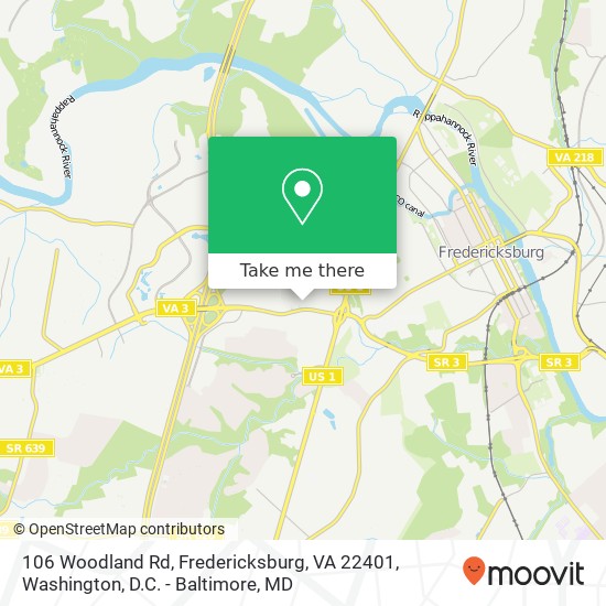 Mapa de 106 Woodland Rd, Fredericksburg, VA 22401