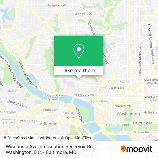 Wisconsin Ave intersection Reservoir Rd map