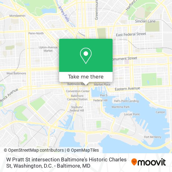 W Pratt St intersection Baltimore's Historic Charles St map