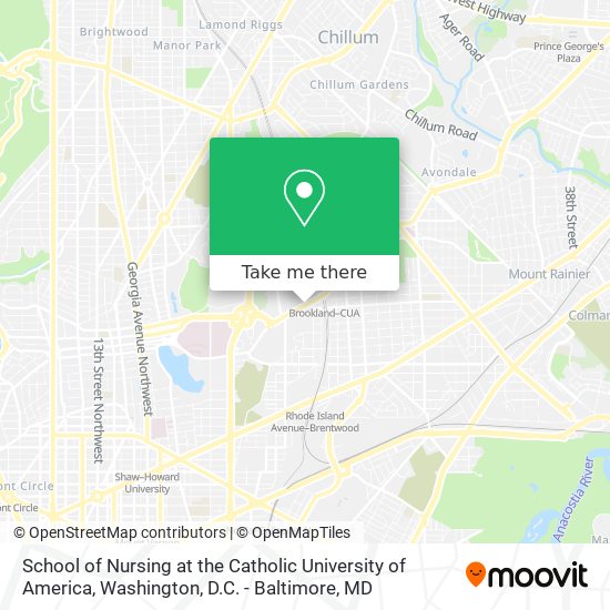 School of Nursing at the Catholic University of America map