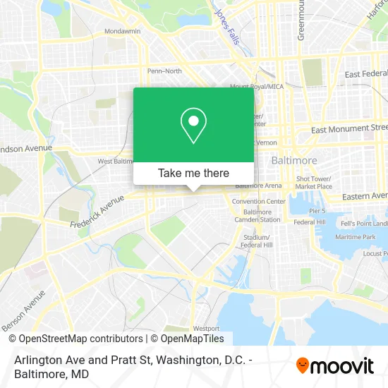 Arlington Ave and Pratt St map