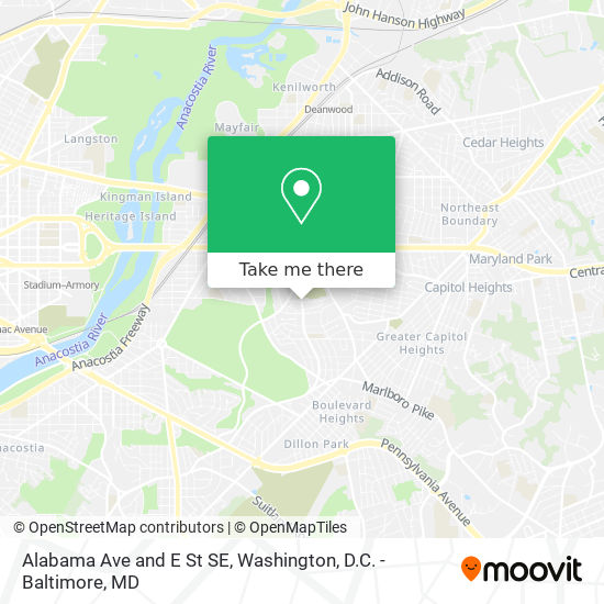 Alabama Ave and E St SE map