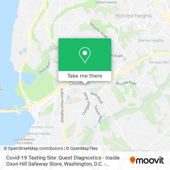 Mapa de Covid-19 Testing Site: Quest Diagnostics - Inside Oxon Hill Safeway Store