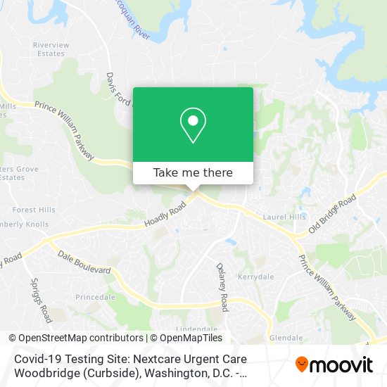 Mapa de Covid-19 Testing Site: Nextcare Urgent Care Woodbridge (Curbside)