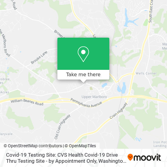 Mapa de Covid-19 Testing Site: CVS Health Covid-19 Drive Thru Testing Site - by Appointment Only