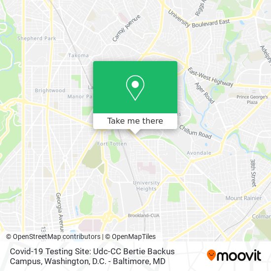 Covid-19 Testing Site: Udc-CC Bertie Backus Campus map