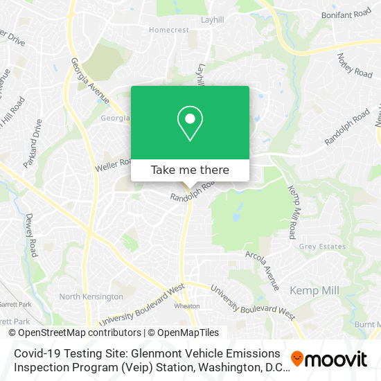 Covid-19 Testing Site: Glenmont Vehicle Emissions Inspection Program (Veip) Station map