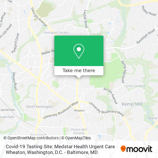 Mapa de Covid-19 Testing Site: Medstar Health Urgent Care Wheaton