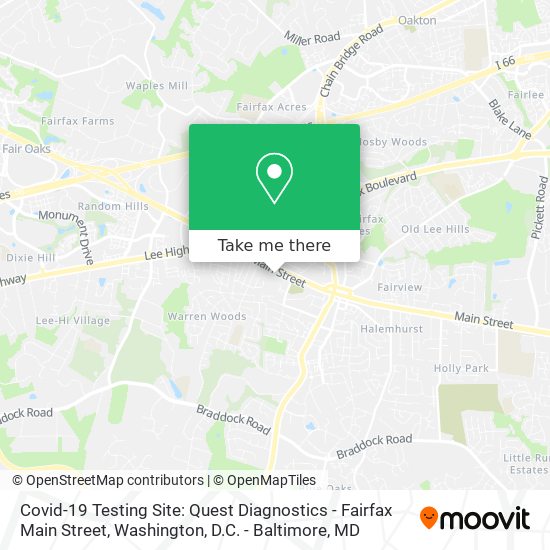 Mapa de Covid-19 Testing Site: Quest Diagnostics - Fairfax Main Street