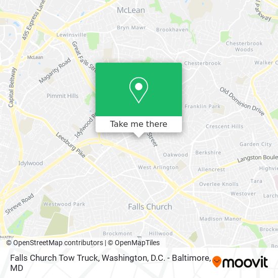 Falls Church Tow Truck map