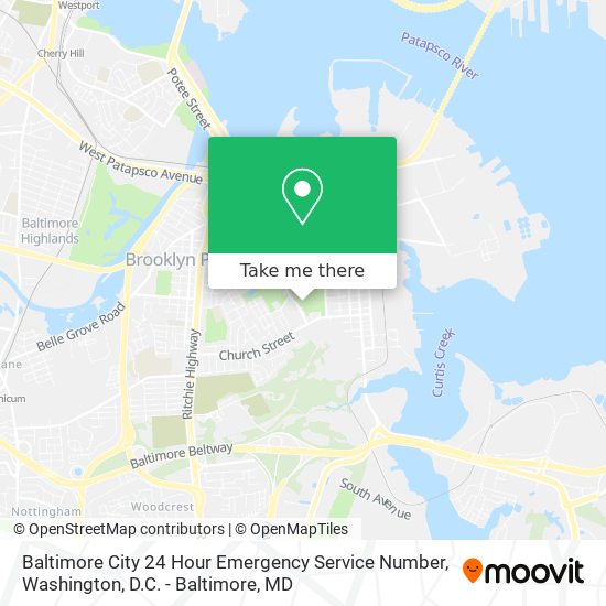 Mapa de Baltimore City 24 Hour Emergency Service Number