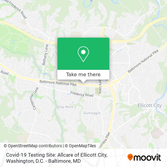 Mapa de Covid-19 Testing Site: Allcare of Ellicott City