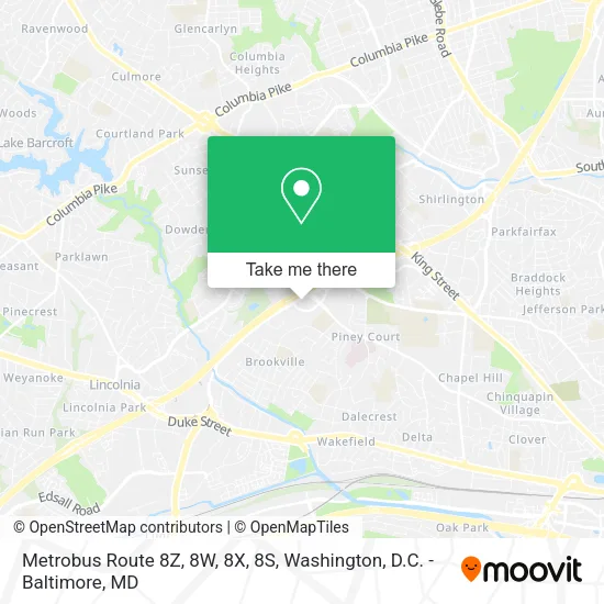 Metrobus Route 8Z, 8W, 8X, 8S map