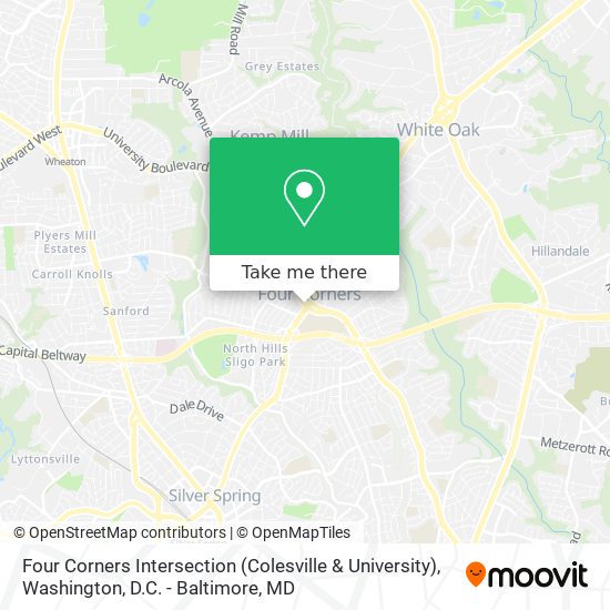 Four Corners Intersection (Colesville & University) map