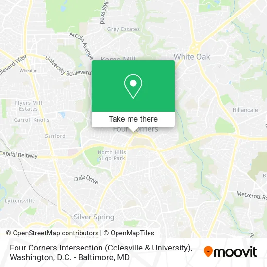 Four Corners Intersection (Colesville & University) map