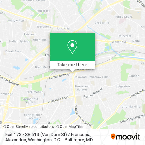 Mapa de Exit 173 - SR 613 (Van Dorn St) / Franconia, Alexandria