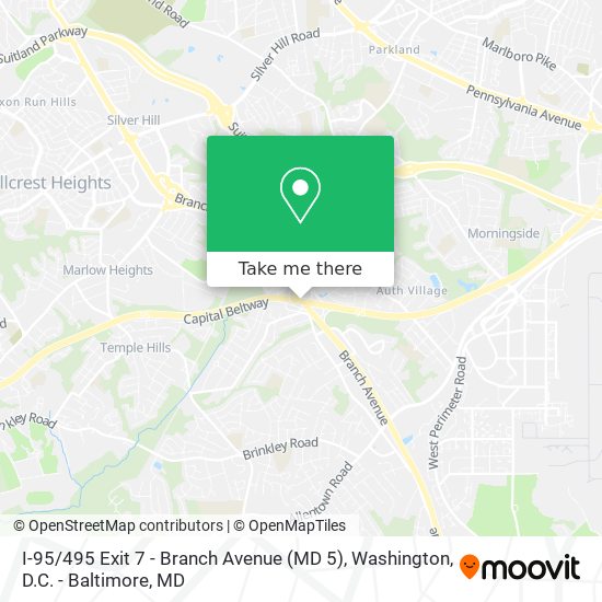 Mapa de I-95 / 495 Exit 7 - Branch Avenue (MD 5)